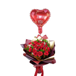 Premium 12 Red Roses Bouquet with a 10 inch Heart Balloon for delivery in Chester