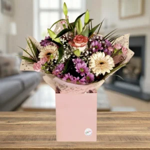 All About You Mother's Day Bouquet Pink Gerberas and Lilies lilisflowers Chester.