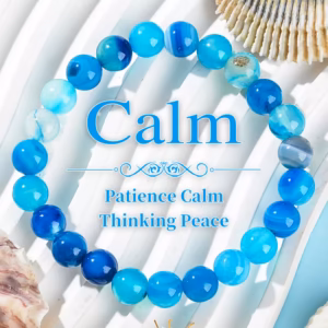 Blue Striped Agate stone beaded bracelet 8mm ocean design - Lili's Flowers Chester