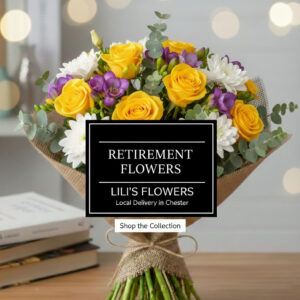 Sophisticated retirement flower bouquet with white orchids and soft peach roses - Lili's Flowers Chester