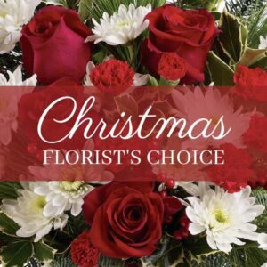 Festive Christmas Flowers Chester bouquet with red roses, white carnations, and seasonal greenery for local delivery