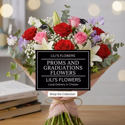 Bespoke wrist corsage and graduation bouquet for Proms and Graduations in Chester